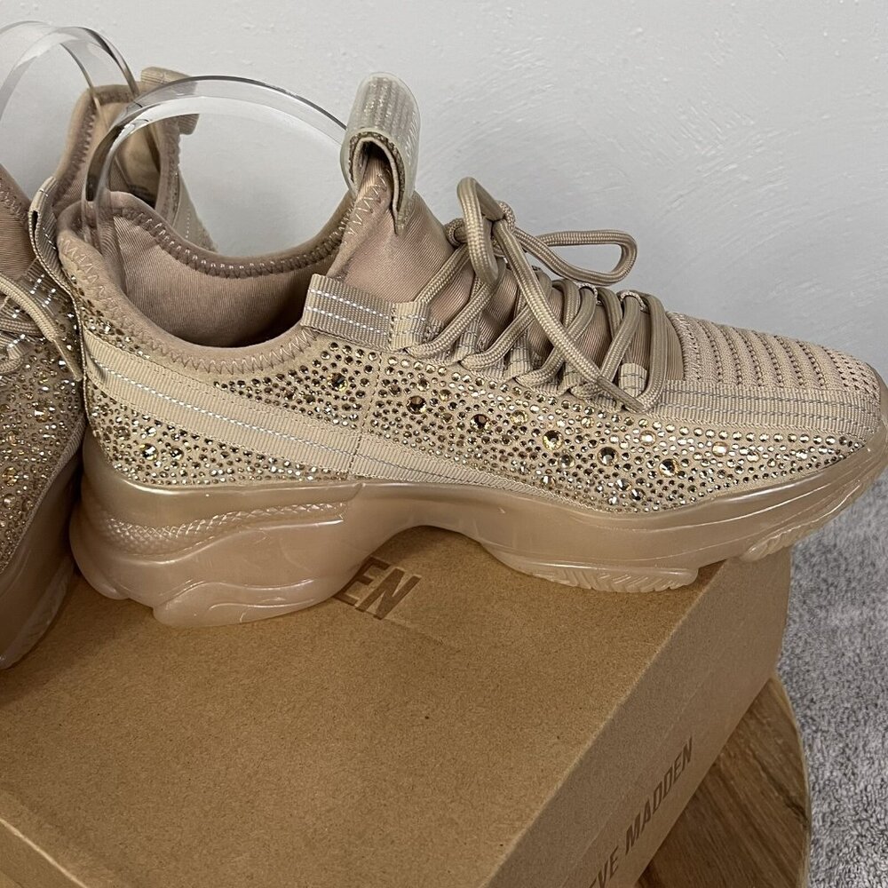 Steve Madden NYC Sneakers Women's  SZ 9.5 Beige Maxima Rhinestone Shoes - Picture 5 of 15